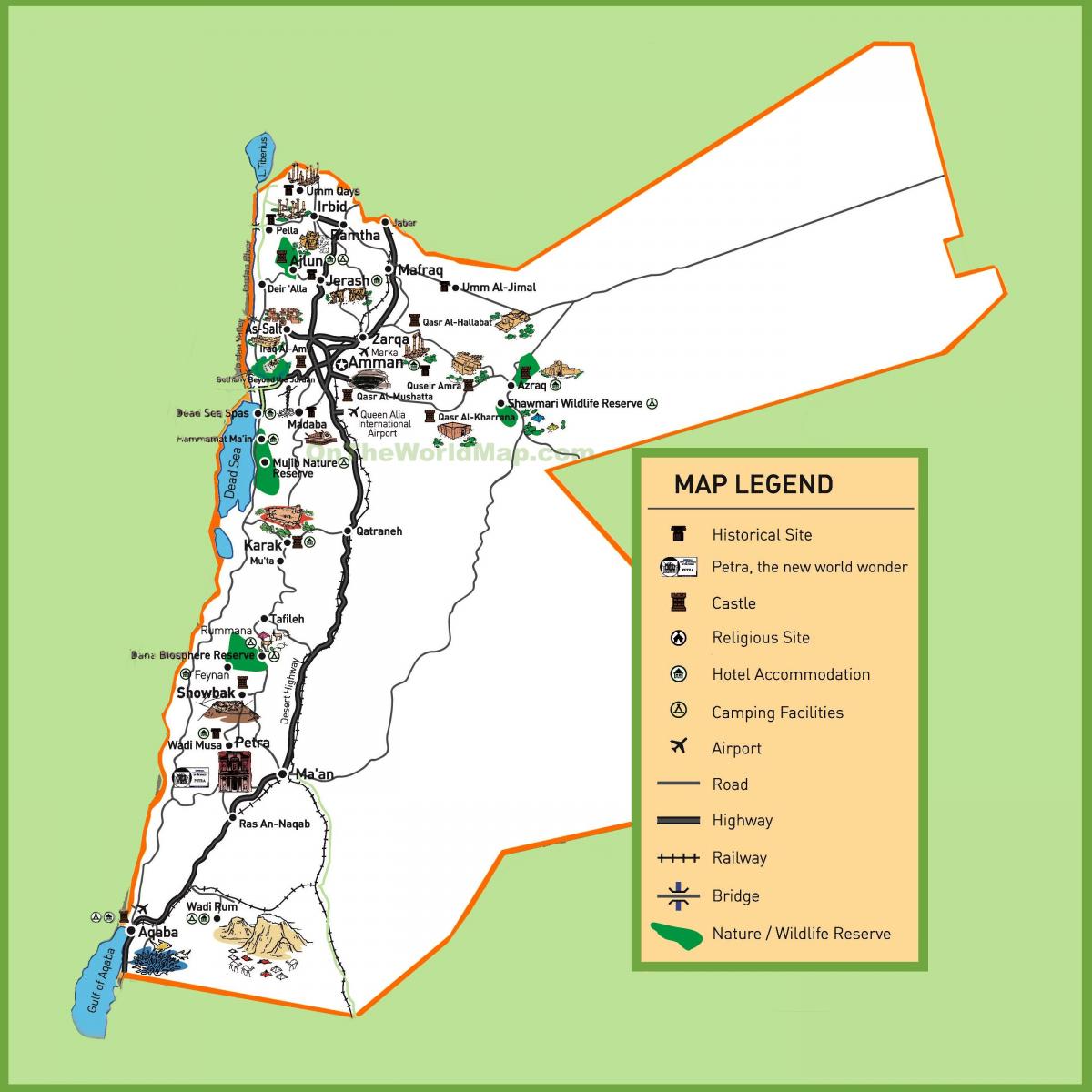 peta dari Jordan lokasi wisata