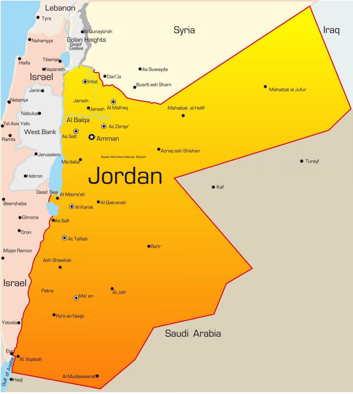 peta dari timur tengah Yordania